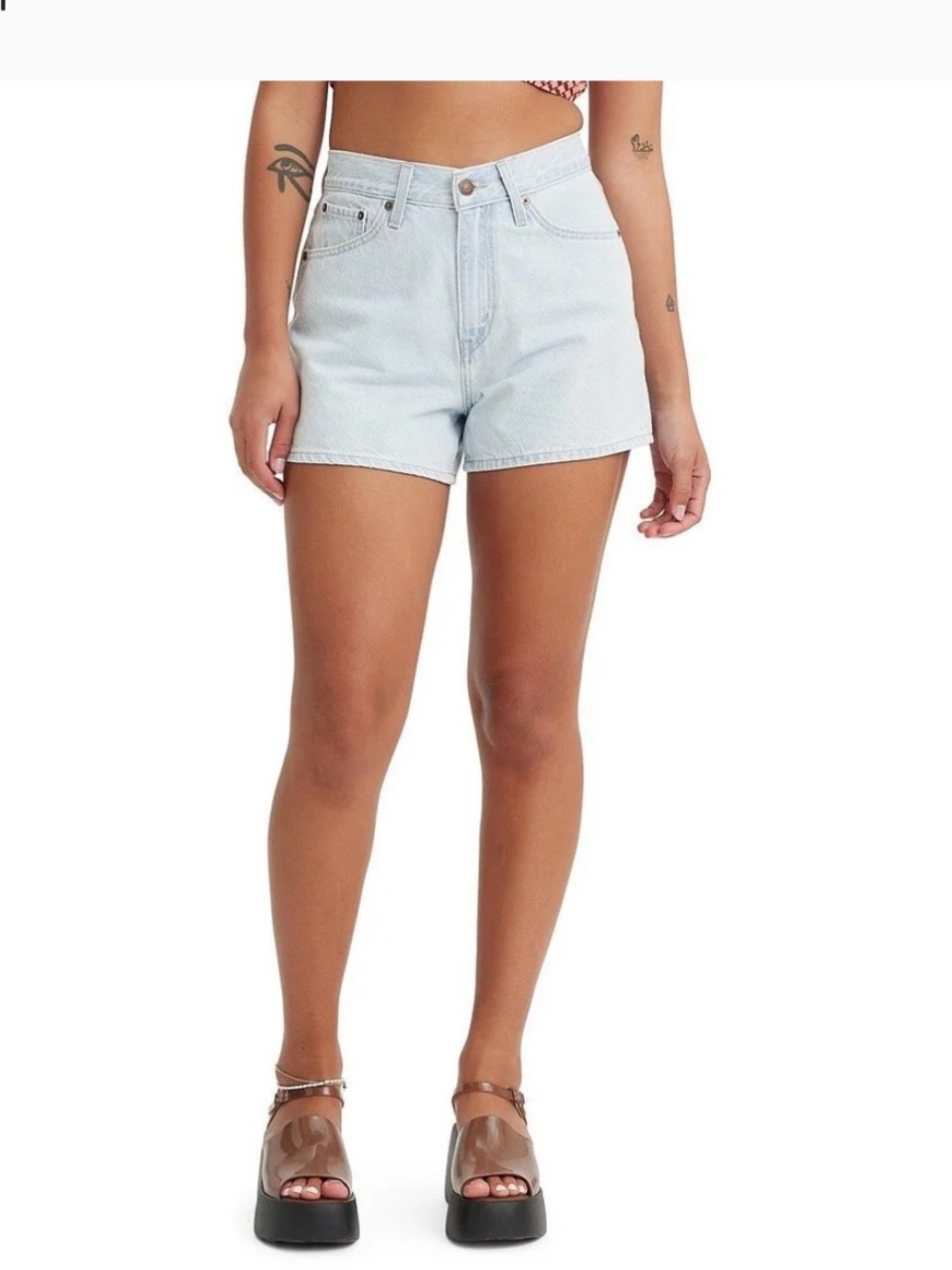 Levi's Premium 80s Mom Shorts in a light wash denim.